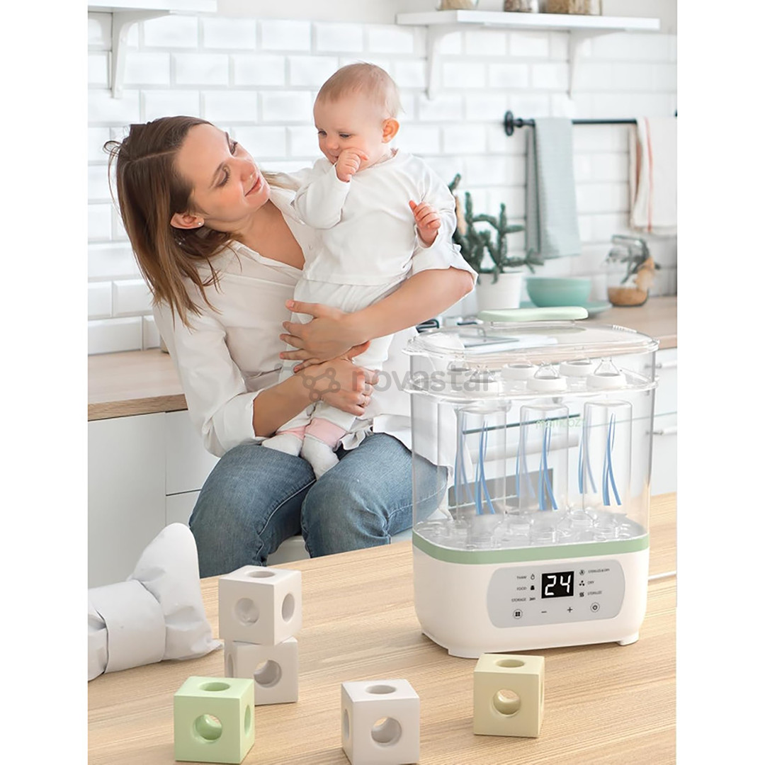 Momcozy, 8 viename, baltas/žalias - Kūdikių buteliukų garinis sterilizatorius