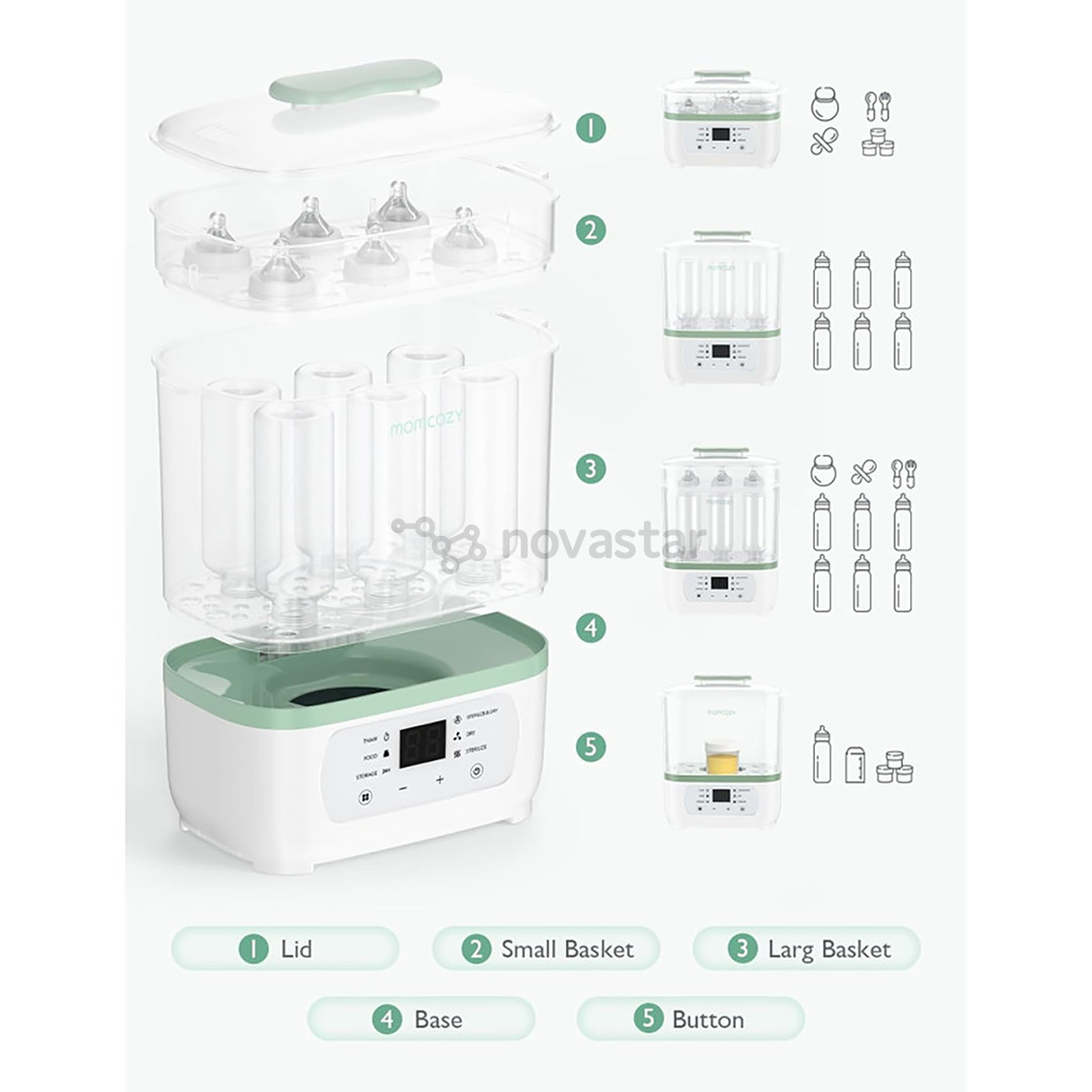 Momcozy, 8 viename, baltas/žalias - Kūdikių buteliukų garinis sterilizatorius