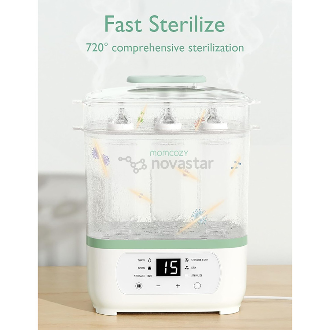Momcozy, 8 viename, baltas/žalias - Kūdikių buteliukų garinis sterilizatorius