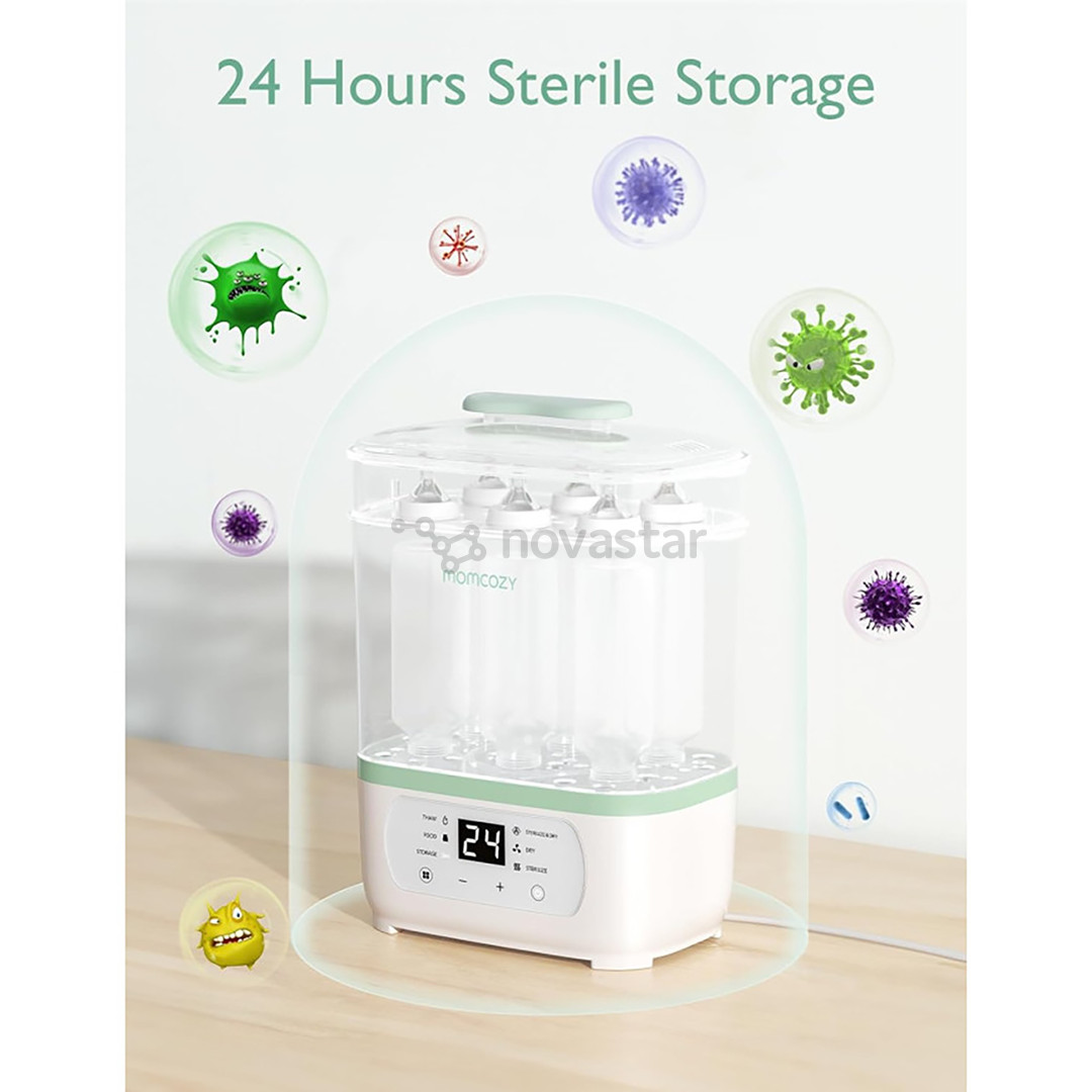 Momcozy, 8 viename, baltas/žalias - Kūdikių buteliukų garinis sterilizatorius