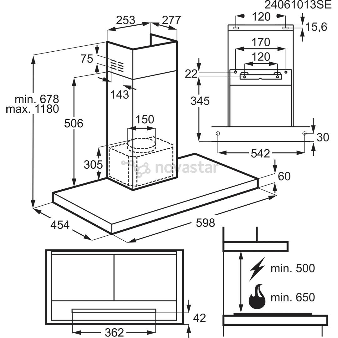 Electrolux 700 Series, 730 m³/val., plotis 60 cm, juodas - Gartraukis