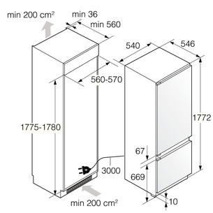 Asko, NoFrost, 242 L, height 178 cm - Built-in refrigerator