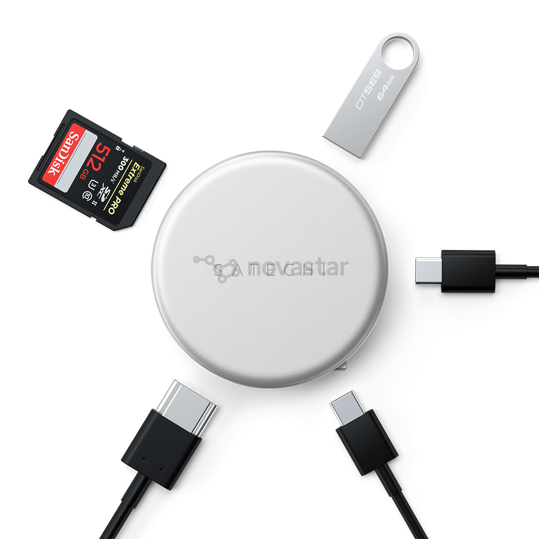 Satechi OntheGo 5-in-1 Multiport Adapter, sidabro spalvos - Adapteris