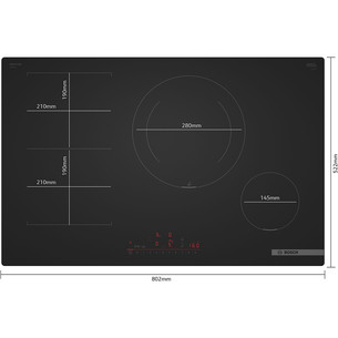 Bosch, Series 6, без рамы, ширина 80,2 см, черный - Интегрируемая индукционная варочная панель с вытяжкой