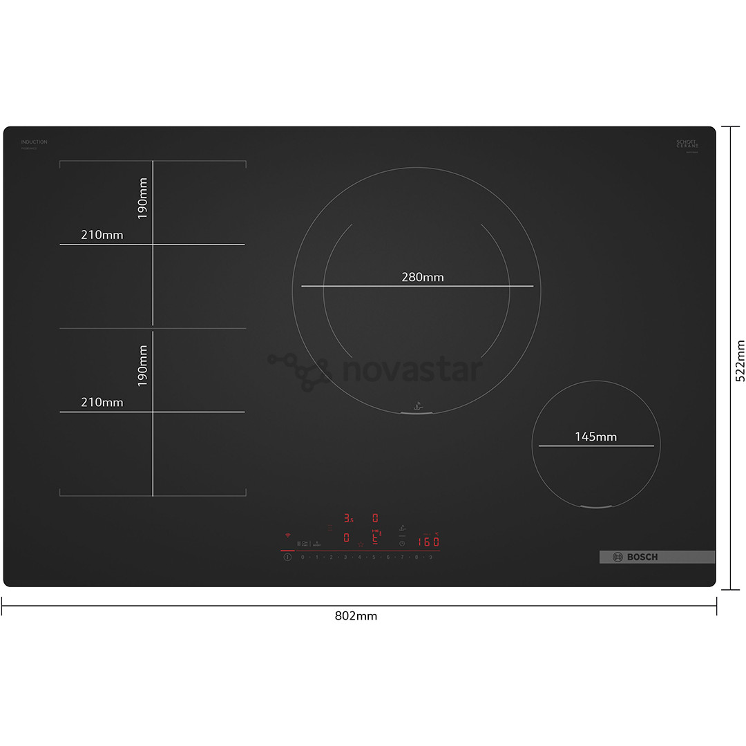 Bosch, Series 6, без рамы, ширина 80,2 см, черный - Интегрируемая индукционная варочная панель с вытяжкой