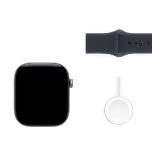 Apple Watch 12, 42 mm, GPS+5G, aluminium, sport band, M/L, space gray / navy blue - Smartwatch