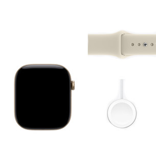 Apple Watch 12, 42 mm, GPS+5G, aluminium, sport band, S/M, light gold / sand - Smartwatch