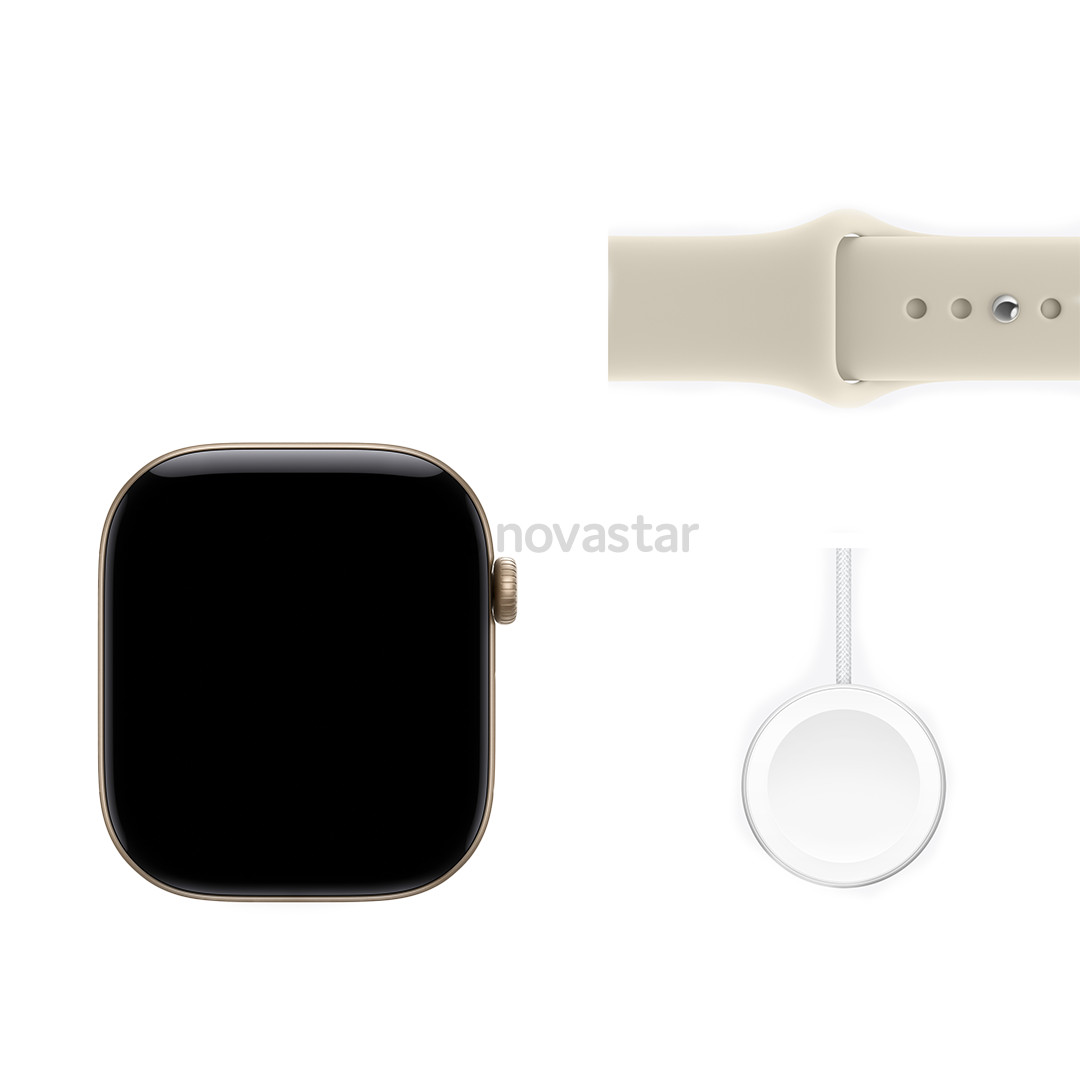 Apple Watch 12, 42 mm, GPS+5G, aluminium, sport band, S/M, light gold / sand - Smartwatch