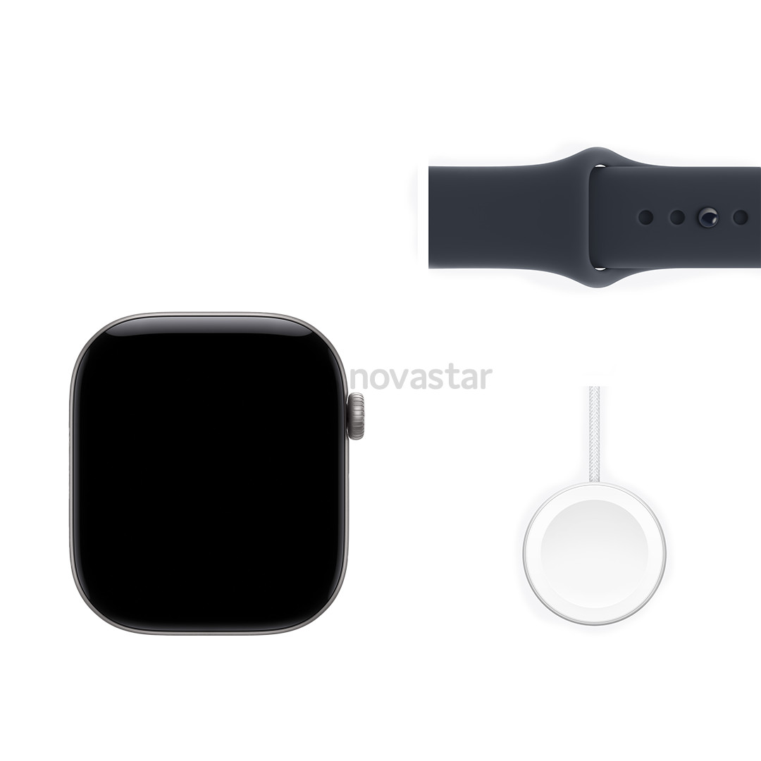 Apple Watch 12, 46 mm, GPS+5G, aluminium, sport band, S/M, space gray / navy blue - Smartwatch
