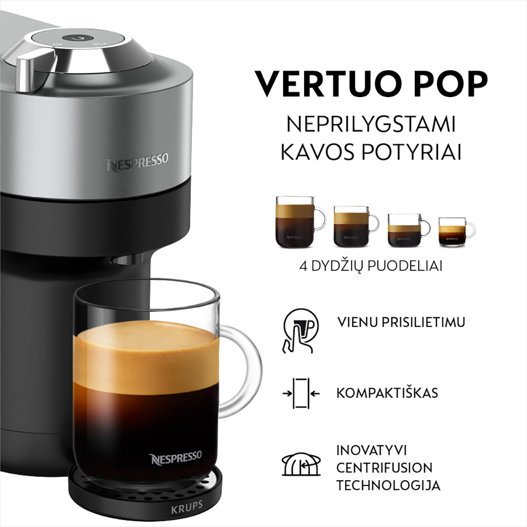 Kapsulinis kavos aparatas Krups Nespresso Vertuo Pop+, titano spalvos