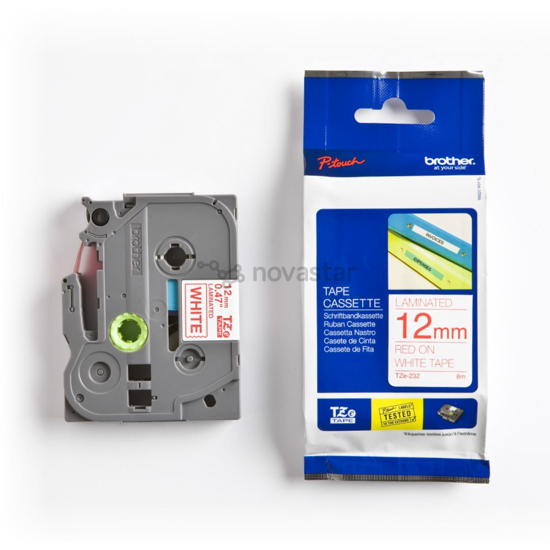 Кассета с лентой для печати наклеек красным на белом фоне Brother  (8 м x 12 мм)