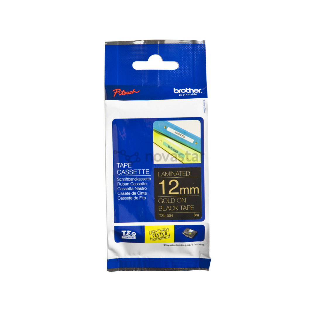 Laminated tape gold text on black 8m x 12mm, Brother